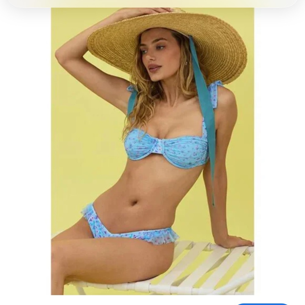 NWT Beach Riot Drea Ruched Mesh Underwire Tie Shoulder Swim Top